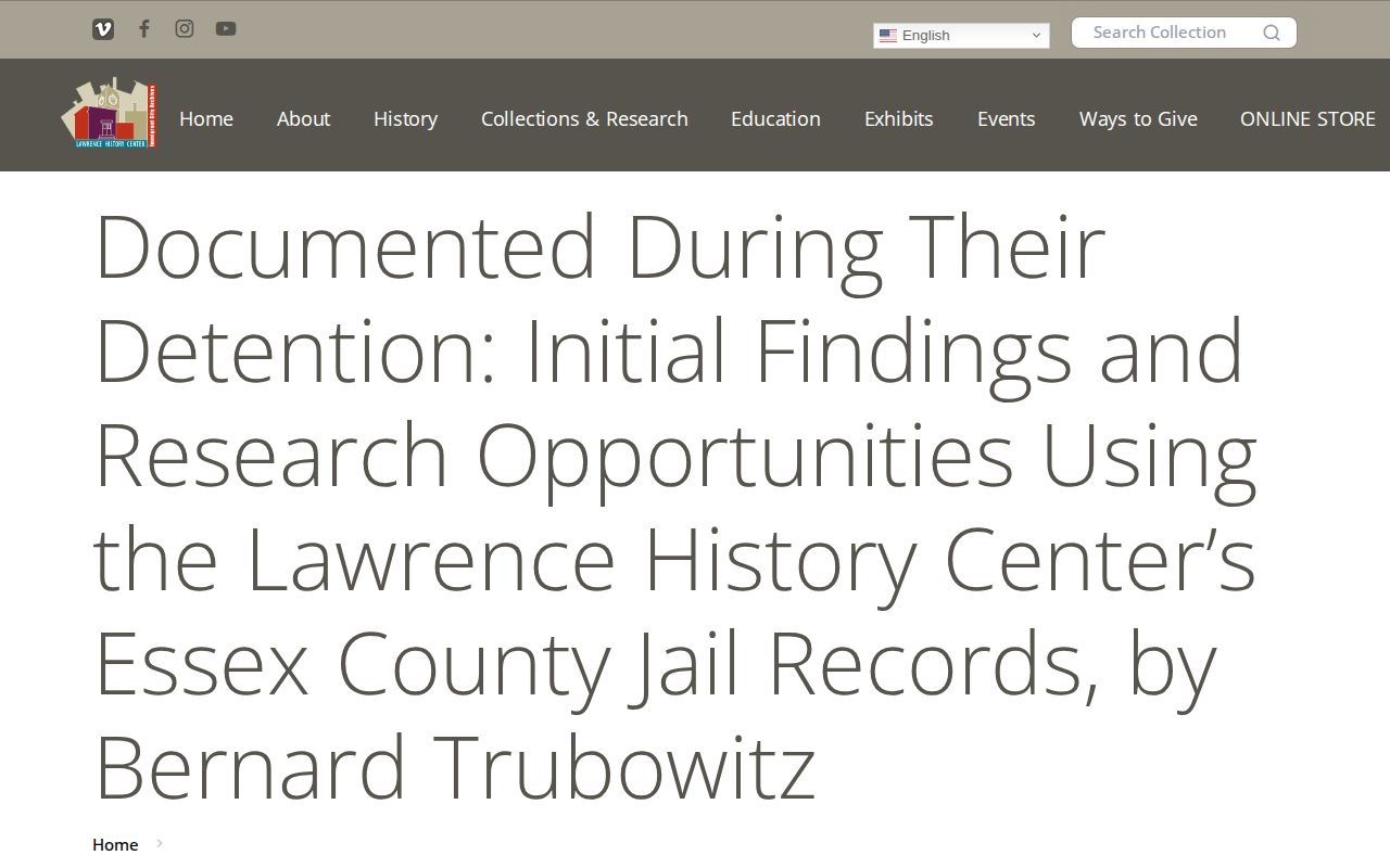 Historical Essex County jail booking records archive in Lawrence