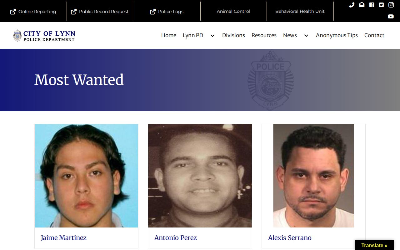 Official Lynn Police Most Wanted page with local listing links