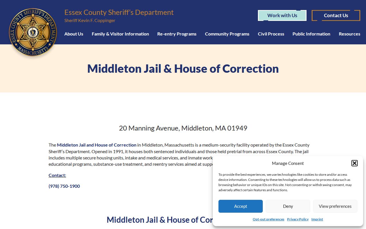 Official Essex County jail roster fallback and Middleton intake page